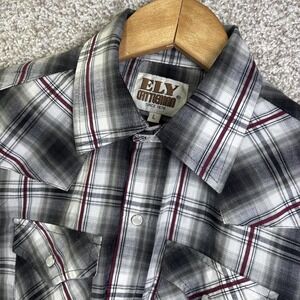 Ely Cattleman Shirt Mens Large Gray Plaid Long Sleeve Pearl Snap Western READ